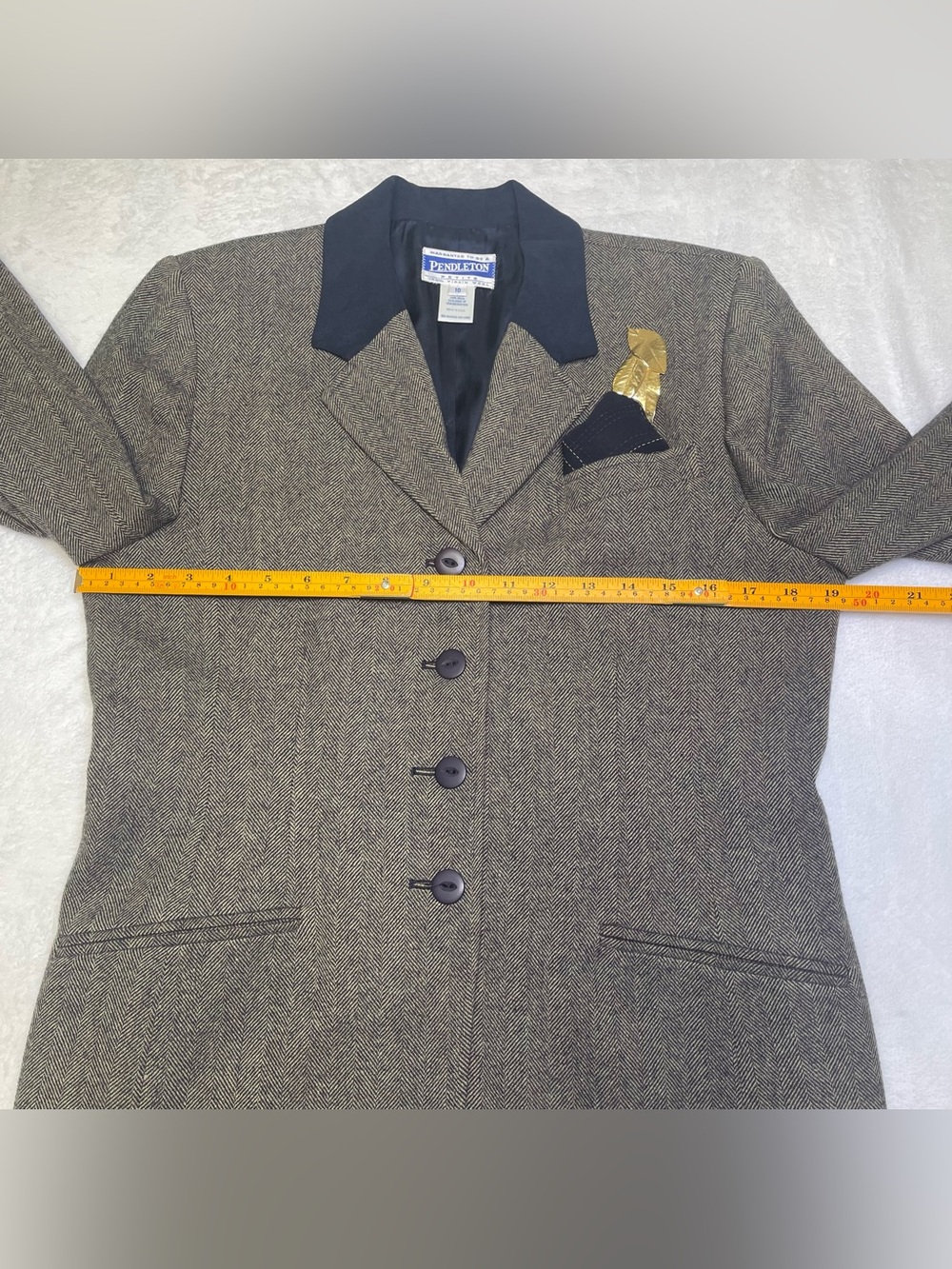 Vintage Pendleton 10P Wool Herringbone Blazer Brown Gray Navy Velvet Collar - Picture 9 of 10